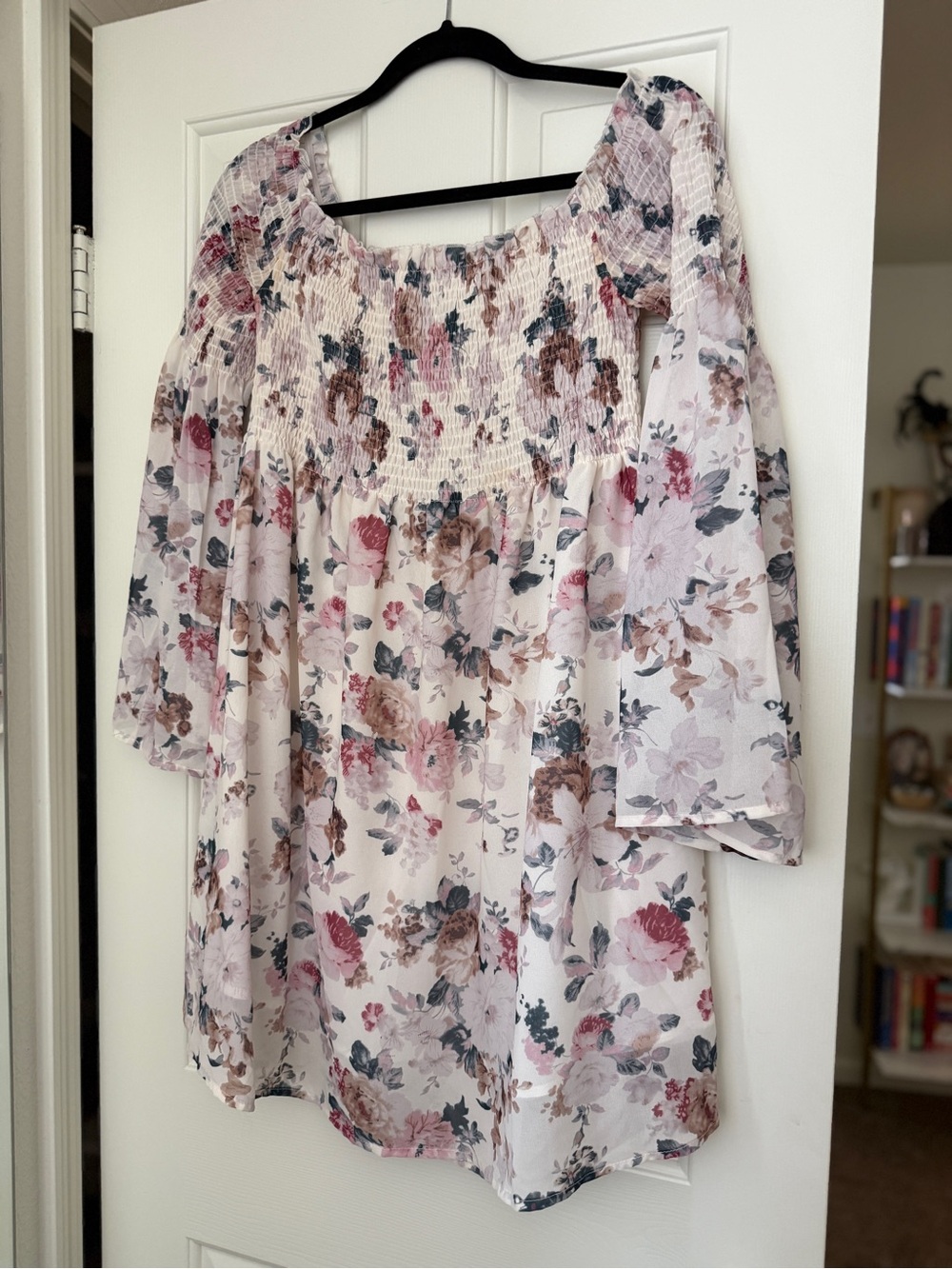 Romantic Floral Smocked Off-Shoulder Mini Dress feat. Bell Sleeves